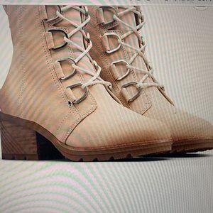 Sorel Women’s Cate Lace Waterproof Bootie in Tan/Cream Suede